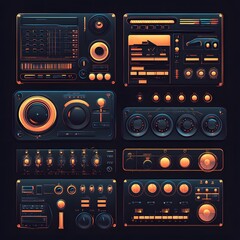 Retro futuristic car interface UI elements.