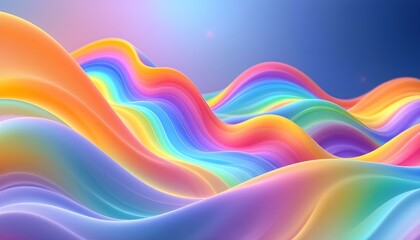 Fototapete - Abstract fluid iridescent holographic neon curved wave in motion colorful background 3d render. Gradient design element for backgrounds. Abstract rainbow colors wave background