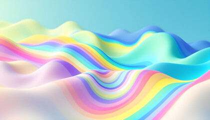 Fototapete - Abstract fluid iridescent holographic neon curved wave in motion colorful background 3d render. Gradient design element for backgrounds. Abstract rainbow colors wave background