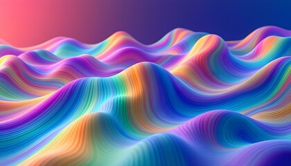 Fototapete - Abstract fluid iridescent holographic neon curved wave in motion colorful background 3d render. Gradient design element for backgrounds. Abstract rainbow colors wave background