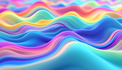 Fototapete - Abstract fluid iridescent holographic neon curved wave in motion colorful background 3d render. Gradient design element for backgrounds. Abstract rainbow colors wave background