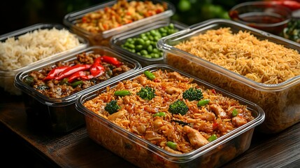 chinese food in plastic containers.