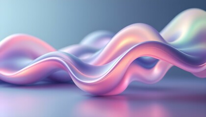 Fototapete - Abstract iridescent holographic liquid background technology wallpaper neon futuristic flow data digital. Abstract fluid 3d renders holographic iridescent neon curved waves in motion dark background