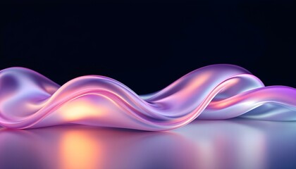 Fototapete - Abstract iridescent holographic liquid background technology wallpaper neon futuristic flow data digital. Abstract fluid 3d renders holographic iridescent neon curved waves in motion dark background