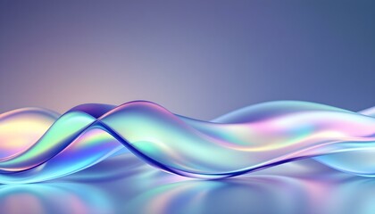 Fototapete - Abstract liquid glass holographic iridescent neon curved wave in motion dark background 3d render. Abstract dark holographic iridescent neon background fluid liquid glass curved wave in motion