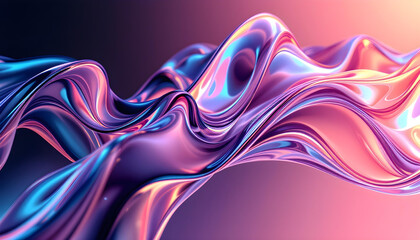 Aufkleber - Abstract liquid glass holographic iridescent neon curved wave in motion dark background 3d render. Abstract dark holographic iridescent neon background fluid liquid glass curved wave in motion
