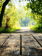 Wall Mural - Empty Wooden Table with Natural Blurred Background for Product Display