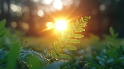 Poster - Close-up of a fern leaf basking in sunlight, nature's beauty captured perfectly.