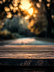 Wall Mural - Empty Wooden Table with Natural Blurred Background for Product Display