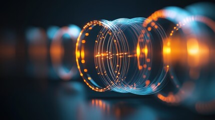 Aufkleber - Abstract futuristic visualization of glowing circular lines and luminous orbs, representing advanced technology and digital connectivity in a modern, artistic design.