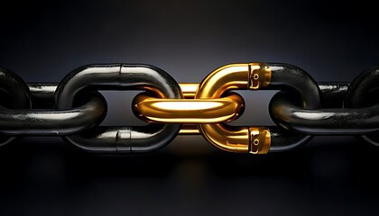 golden link connecting two black chain segments, symbolizing strength, connection, leaders