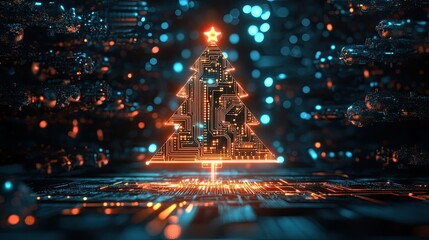 Wall Mural - a digital christmas tree concept with a glowing circuit board design and innovative holiday vibes.