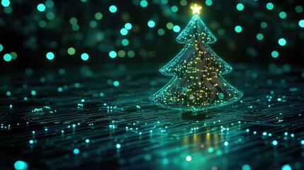 Wall Mural - a digital christmas tree concept with a glowing circuit board design and innovative holiday vibes.