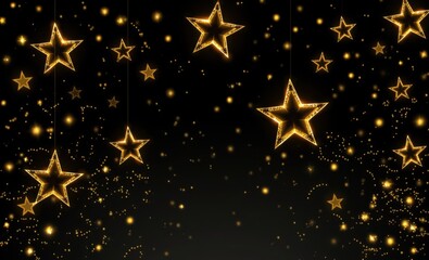 Wall Mural - Glistening golden stars floating against dark backdrop birthday backdrop Ultra realistic Photorealistic 