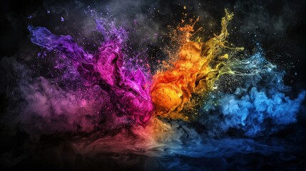 Poster - Vibrant paint explosion on canvas art studio abstract artwork creative environment close-up view color dynamics
