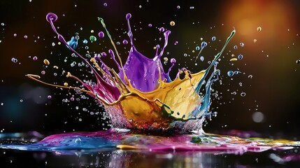 Poster - Artistic studio captures vivid paint droplets close-up on colorful creativity and unleashed imagination
