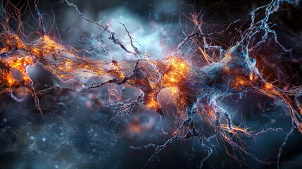 Poster - Abstract digital art surreal visualization of intertwining neural networks in a cosmic sci-fi environment