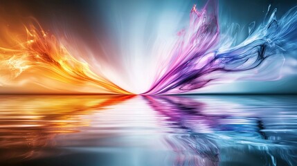 Aufkleber - Dynamic color waves interacting with tranquil water surface abstract art digital design serene atmosphere vibrant concept
