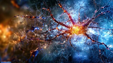 Aufkleber - Intricate neural pathways glowing in a colorful abstract representation digital art science macro view neuroscience concept