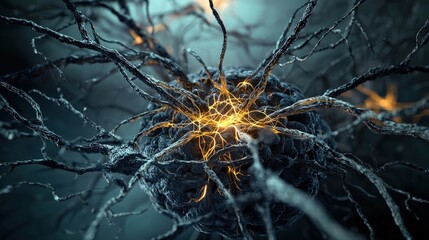 Aufkleber - Intricate neural pathways glowing softly sci-fi lab digital art abstract environment close-up neuroscience concept
