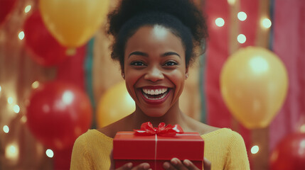 Portrait of beautiful african american woman with christmas gift box