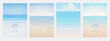 © AM_art - Summer beach realistic landscape for poster, web banner, cover, booklet or greeting card. Seascape 3d background. Sea or ocean hand drawn travel backdrop. Vector illustration