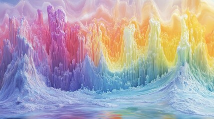 Sticker - A vibrant abstract landscape with colorful peaks and flowing textures resembling ice formations.