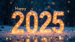 © ivanda - Happy 2025 New Year with snow and lights. Festive winter celebration concept.