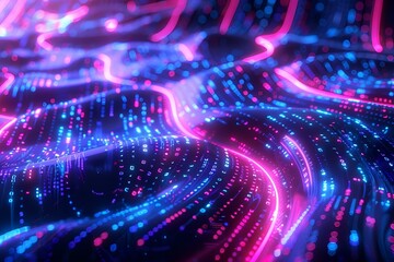 Wall Mural - abstract technology concept with streaming data flows and neon accents, evoking a sophisticated, fut