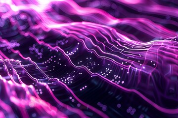 Wall Mural - futuristic abstract digital background with neon purple and silver tones, showcasing intricate circu