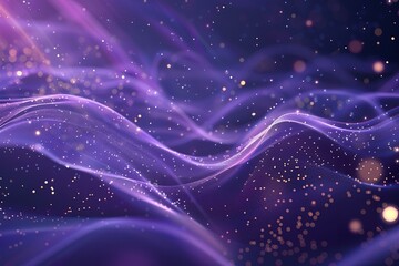 futuristic backdrop featuring undulating purple particle waves and radiant light, with scattered shi