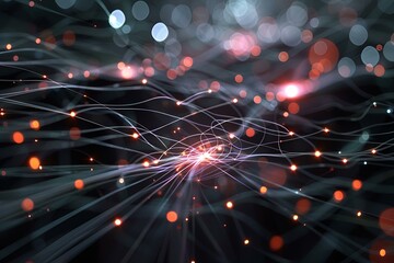 Wall Mural - high-tech abstract backdrop with radiant fiber optics and intricate network lines, representing a so