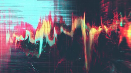 Wall Mural - abstract digital visualization of sound waves with vibrant colors and dynamic patterns.