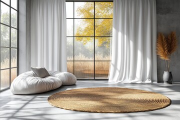 Wall Mural - A serene, modern interior featuring soft furnishings and natural light.