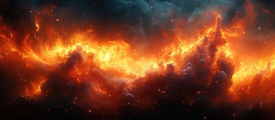 Wall Mural - A vibrant cosmic scene with fiery colors and swirling clouds, depicting a nebula in space.