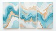 © Alienmarsh - Abstract triptych artwork featuring flowing blue and gold patterns.