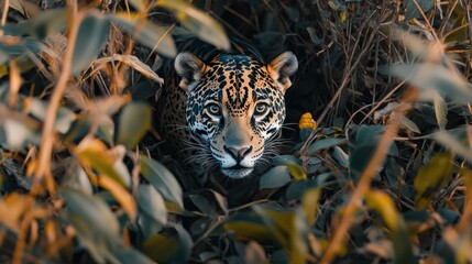 Wall Mural - Front view shot of a wild Jaguar