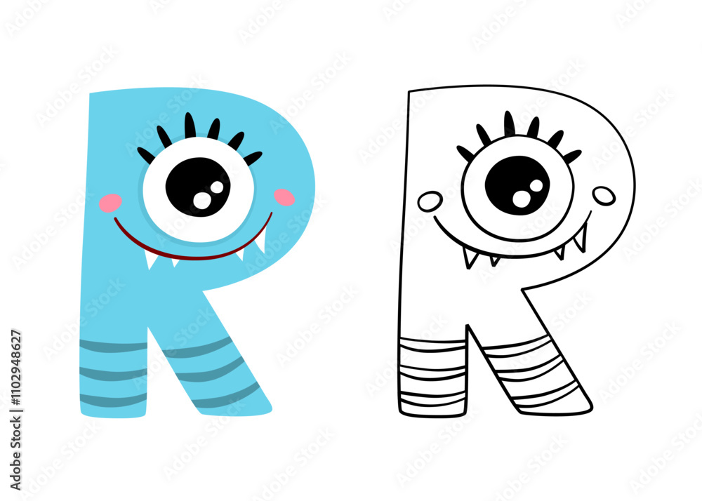 Vector cartoon illustration of monsters letter english alphabet. Color ...