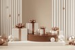 © Nina - Visual presentation for festive gift promotions showcasing christmas set and new year signage box. Simple studio setting with neutral and earthy tones for joyful gift displays