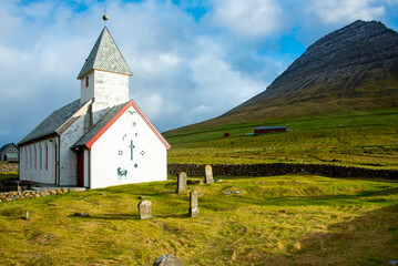 Wall Mural - Vidareidi Church - Faroe Islands