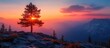 © CreativeBro - Majestic Sunset Over Mountains with Silhouette of Lone Pine Tree in Vibrant Colors