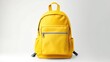 © AIArtistry - Bright yellow backpack isolated on white background showcasing its design features perfect for school travel or promotional marketing materials