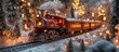 © DigitalDruid - Christmas themed vintage train set in a snowy landscape with festive lights and decorations for holiday celebrations.