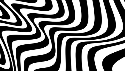 Wall Mural - a mesmerizing black and white abstract pattern creating an optical illusion with wavy flowing lines 