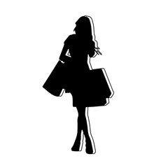 Shopping girl vector silhouette illustration  happy shopping woman