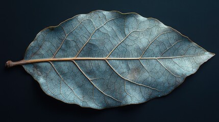 Canvas Print - aged ficus religiosa leaf showcasing intricate vein patterns on a dark background for botanical and 