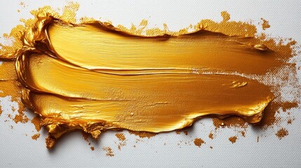 Wall Mural - Gold bronze shimmering brushstroke texture on white backdrop ideal for abstract art backgrounds and design elements