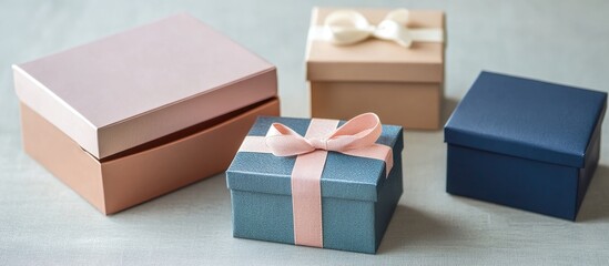 Elegant assortment of small gift boxes in various colors perfect for special occasions and celebrations.