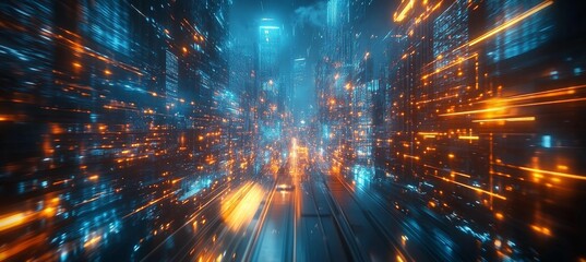 Poster - Virtual digital space technology with city building. Generative AI technology.	
