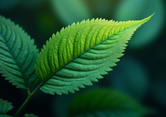 Wall Mural - Detailed close-up of a vibrant green leaf showcasing its texture and natural beauty